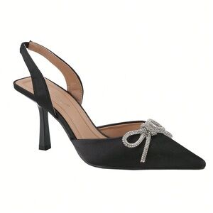 Vestique Black Heels with Rhinestone Bow